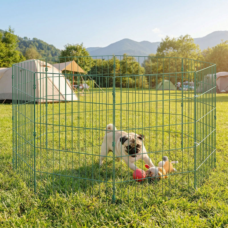 Dog Playpen for Medium Dogs Flexible Indoor Outdoor Pet Enclosure Foldable Green AOSOM