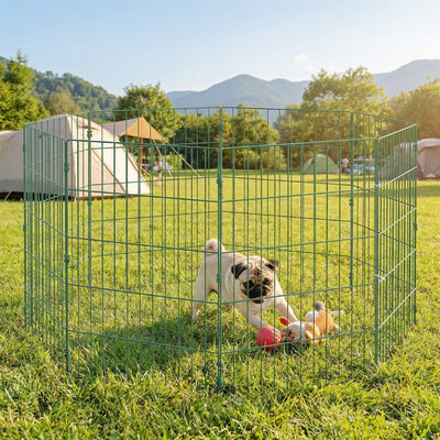 Dog Playpen for Medium Dogs Flexible Indoor Outdoor Pet Enclosure Foldable Green AOSOM