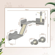 3 Piece Cat Wall Furniture Set with Scratch Posts Perches and Toys in Light Grey by PawHut