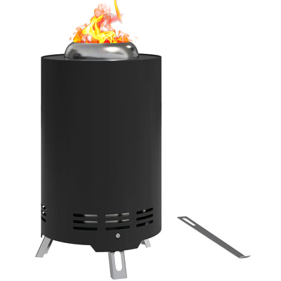 Black Smokeless Fire Pit 16 cm Stainless Steel Portable Wood Burning with Poker by Outsunny