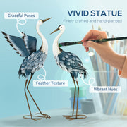 Garden Heron Statues Set of 2 for Wildlife Decor with Weather Resistant Steel Blue White Outsunny