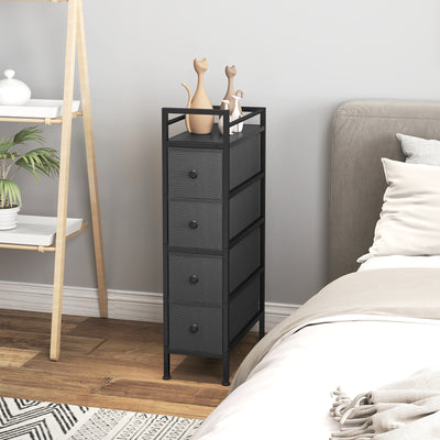 Slim 4 Drawer Fabric Storage Cabinet with Steel Frame for Small Bedrooms Black AOSOM