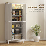 Tall Kitchen Pantry Cupboard with Adjustable Shelves and Motion Sensor Light White
