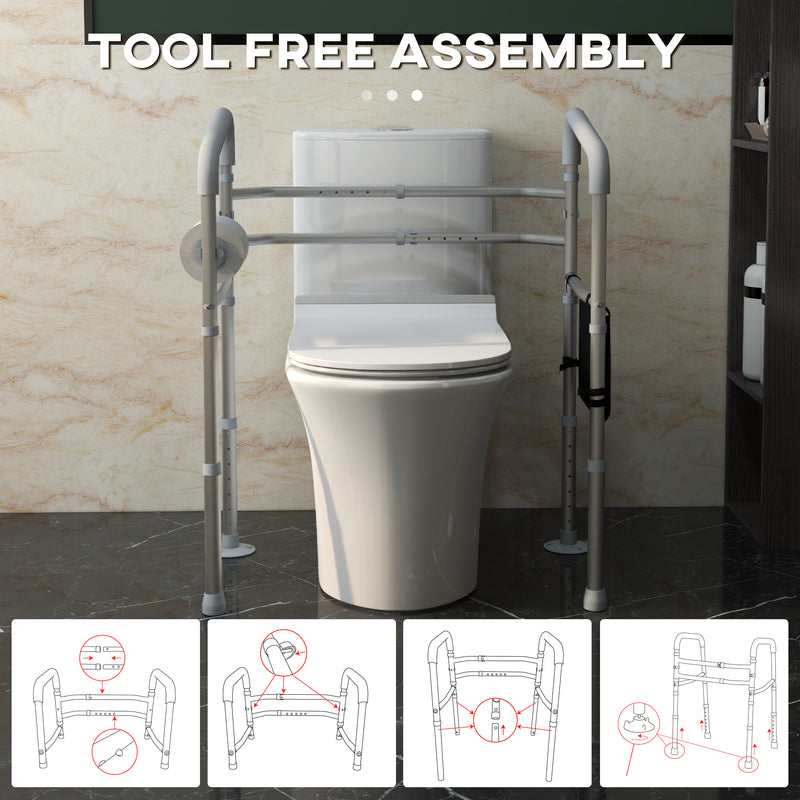 Adjustable Toilet Safety Frame with Armrests and Suction Cups for Elderly Support White AOSOM