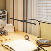Black LED Clamp Desk Lamp With Double Head And Gooseneck For Office Or Study Use AOSOM