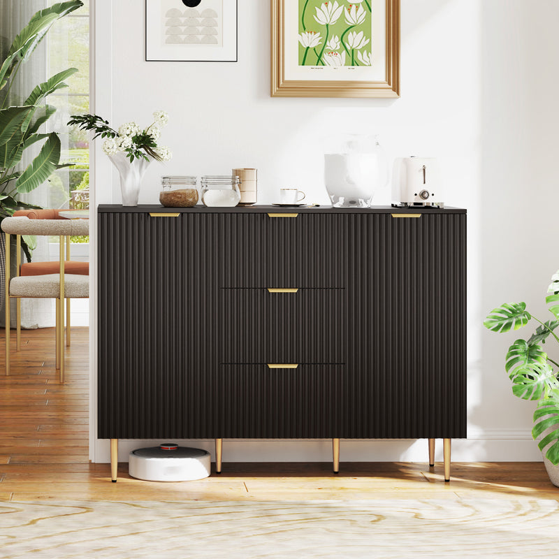 2 Door Sideboard with 3 Drawers and Adjustable Storage Shelves for Home Organisation Black