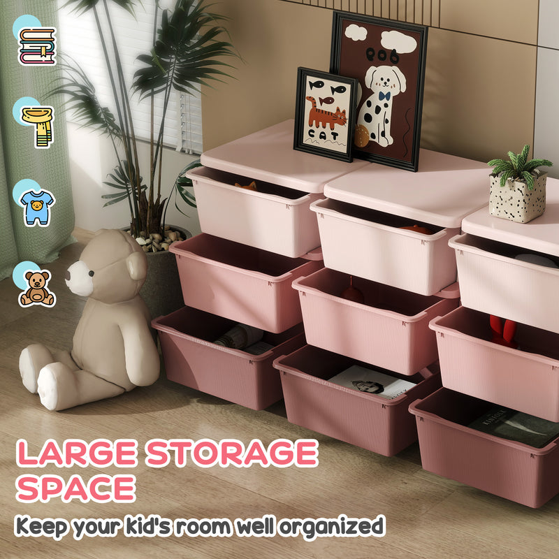 Kids Storage Organiser with Nine Removable Drawers Ideal for Toys and Books Pink