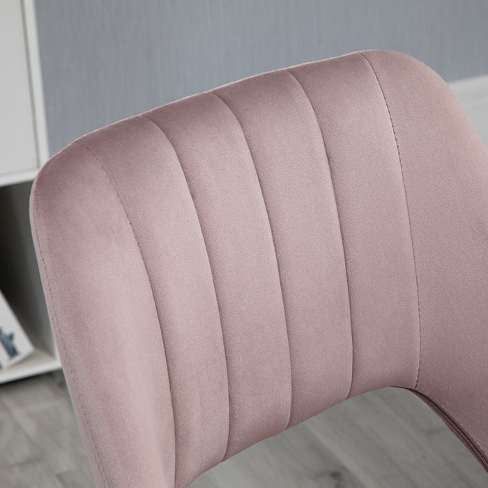 Pink Armless Velvet Feel Swivel Office Chair with and Padded Seat by Vinsetto