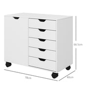 Mobile Office Storage Cabinet With Drawers And Shelves On Wheels, White