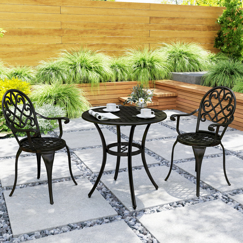 Three Piece Black Aluminium Garden Bistro Set Weather Resistant by Outsunny