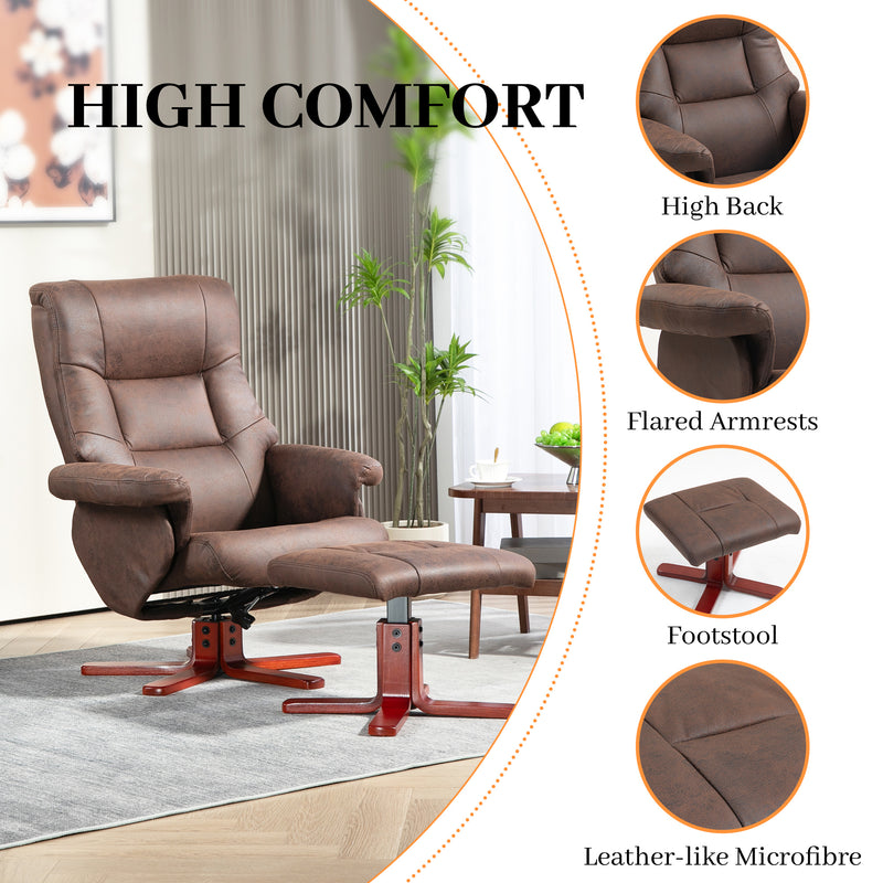 Dark Brown Manual Recliner Chair with Matching Footstool Faux Leather Comfort Set by Homcom