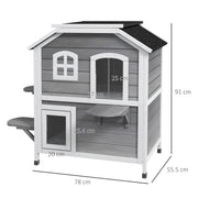 2 Storey Wooden Outdoor Cat House With Escape Door And Roof Access, Grey