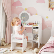 Kids Dressing Table With Mirror and Storage Shelves Includes Stool For Ages 3 to 8 White AOSOM