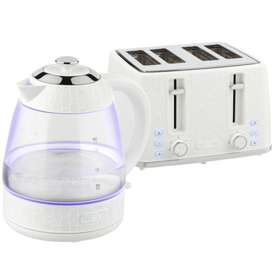 4 Slice Toaster and 17L Rapid Boil Kettle Set With Adjustable Controls Cream AOSOM