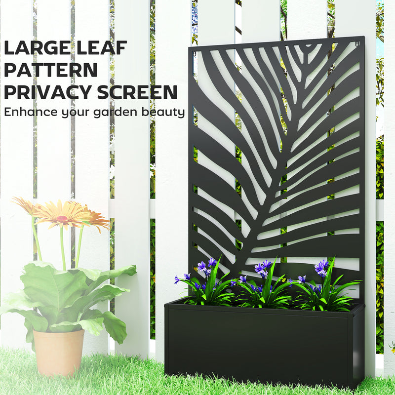 Metal Planter with Leaf Trellis for Climbing Plants and Outdoor Gardening Black