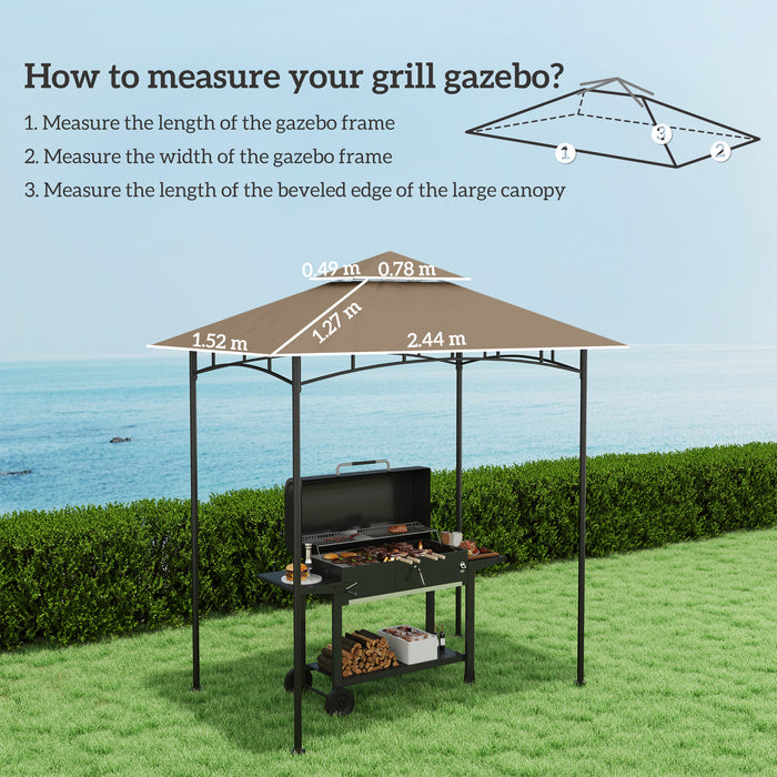 Khaki Grill Gazebo Replacement Canopy UPF50+ Double Tiered Top Cover for 1.5 x 2.4m Frame by Outsunny