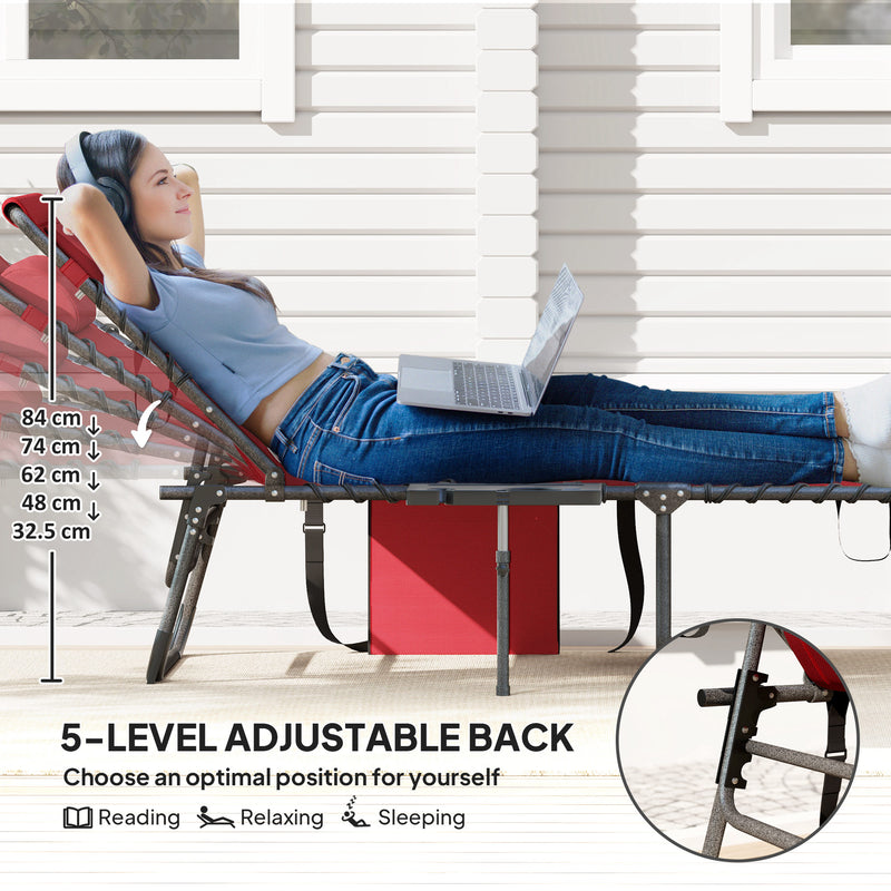 Five Position Reclining Sun Lounger Lightweight and Adjustable in Red by Outsunny