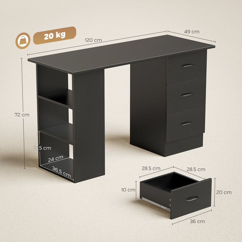 Computer Desk With Storage Shelves And Drawers Ideal For Home Office Use Black AOSOM