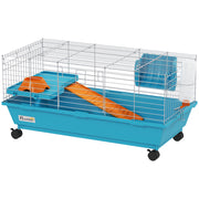 Small Animal Cage with Deep Base and Easy Access Doors for Rabbits and Guinea Pigs Blue AOSOM