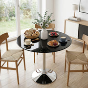 4 Seat Round Glass Dining Table for Everyday Meals with Stable Metal Base Black Homcom