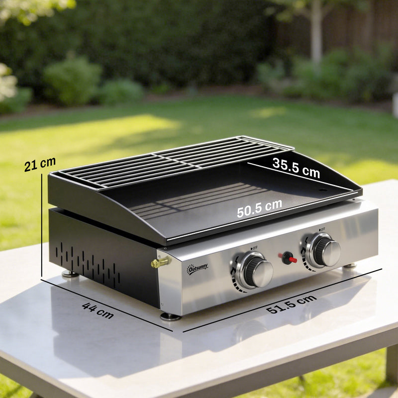 Portable Gas BBQ with 2 Cooking Zones and Warming Rack for Easy Outdoor Meals Black Outsunny