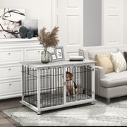 Indoor Dog Crate with Lockable Doors and Washable Cushion Doubles as Side Table White