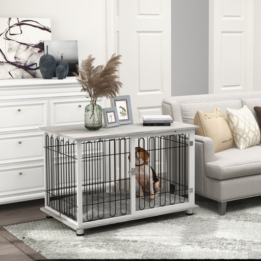 Indoor Dog Crate with Lockable Doors and Washable Cushion Doubles as Side Table White