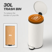 Kitchen Pedal Bin 30L with Soft Close Lid and Removable Inner Bucket Cream Homcom