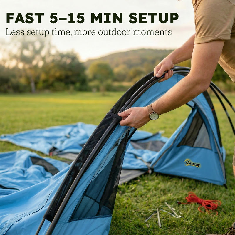 Family Waterproof Camping Tent with Removable Divider and Spacious Living Area Sky Blue Grey