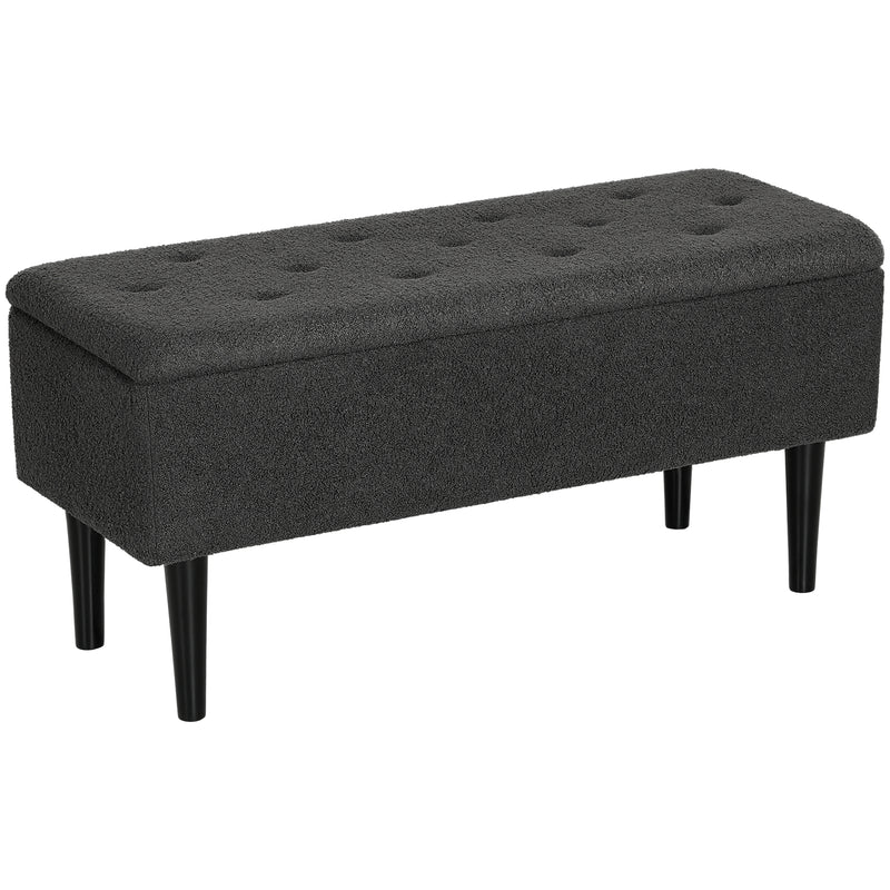 Dark Grey 47L Teddy Fleece Storage Ottoman with Padded Lid by HOMCOM
