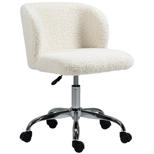 White Teddy Fleece Swivel Office Chair with Adjustable Height and Wheels for Home Office