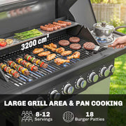 6 Burner Gas BBQ Grill With Side Burner for Easy Outdoor Cooking and Entertaining in the Garden Silver Tone Outsunny