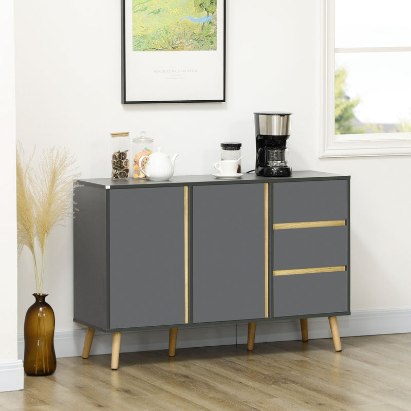Modern Sideboard with Adjustable Shelves and Storage Drawers for Dining Room Dark Grey