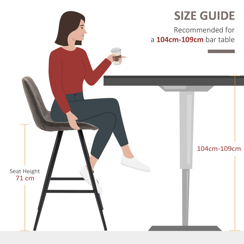 Set of 2 Vintage Bar Stools with Padded Quilted Seats and Steel Frame for Home Bar Dark Grey