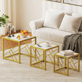 Coffee Tables, Nesting Coffee Tables for Living Room Set of 3 - Gold Metal Frame & White Tops Homcom