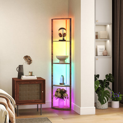 RGB LED Floor Lamp with Remote Control and Shelves for Living Room or Bedroom Rustic Brown