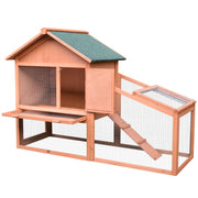 Two Level Wooden Hutch for Guinea Pigs with Slide Out Tray Ideal for Outdoors, Red and Brown
