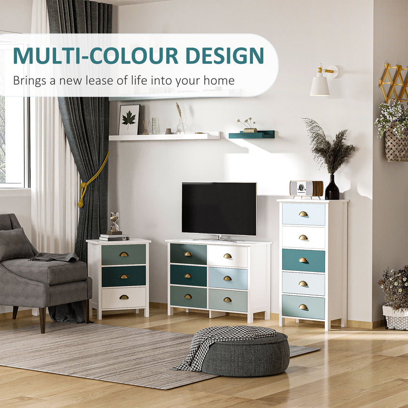 Set of 2 Bedside Tables with 3 Drawers Ideal for Bedroom or Living Room Grey and Blue AOSOM