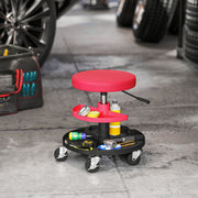 Mechanic Roller Stool with Adjustable Height and Tool Trays for Garage or Workshop Red AOSOM