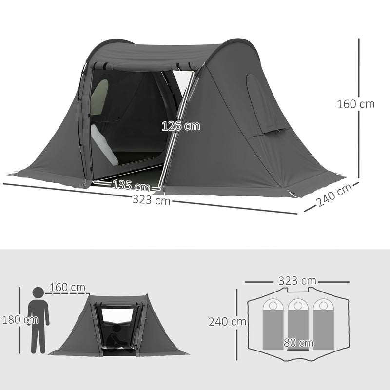 Waterproof 2–3 Person Camping Tent with Separate Sleeping and Lounge Areas Dark Grey