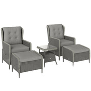 Five Piece Reclining Rattan Garden Chair Set in Charcoal Grey with Cushions by Outsunny