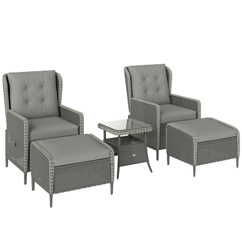 Five Piece Reclining Rattan Garden Chair Set in Charcoal Grey with Cushions by Outsunny