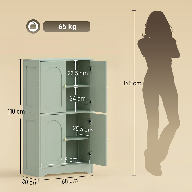 Pantry Storage Cabinet with Adjustable Shelves for Kitchen or Hallway Organisation Green AOSOM