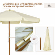 Beige 3.3m Garden Parasol With Wood Pole And Ruffled Canopy For Sun Protection
