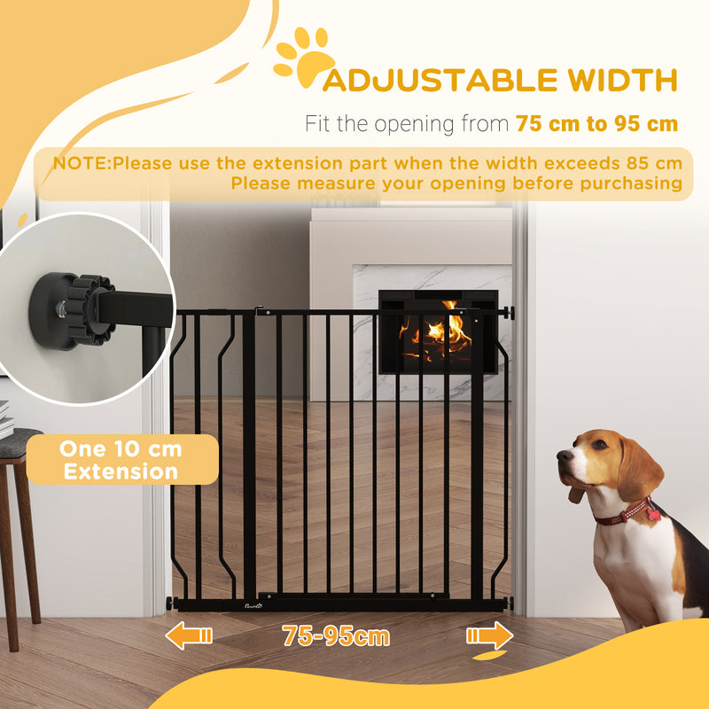 Extra Wide Dog Safety Gate with Walk Through Door for Stairs or Hallways Black