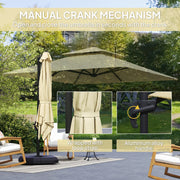 Khaki 2.7m Cantilever Parasol With Aluminium Frame Crank Tilt and Base by Outsunny