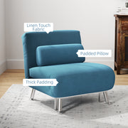Blue Velvet Feel Single Sleeper Chair Comfortable Space Saving Design by HOMCOM