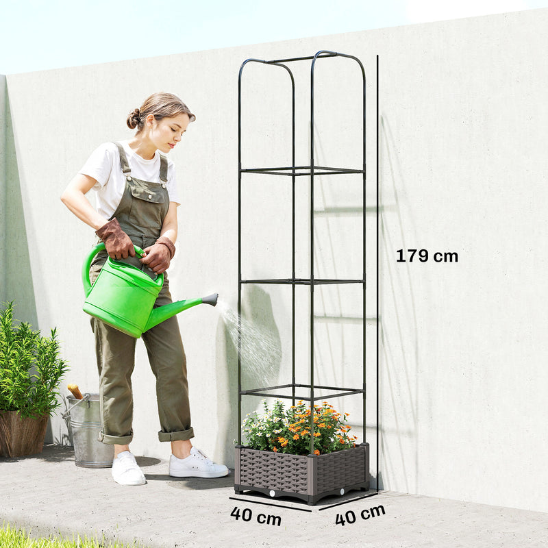 Raised Garden Bed with Trellis for Easy Plant Care on Patios and Balconies Black Outsunny