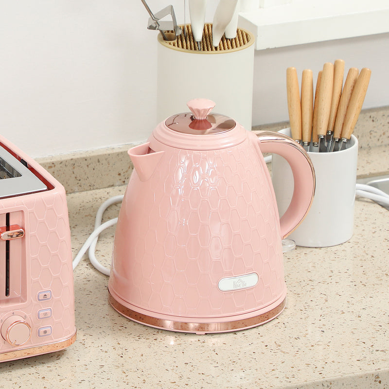 Fast Boil 17L Jug Kettle and 4 Slice Toaster Set with 7 Browning Levels, Light Pink
