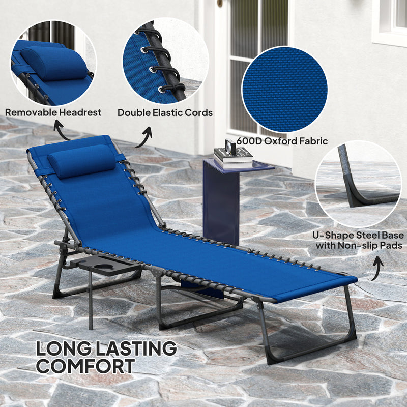 Five Position Reclining Sun Lounger in Dark Blue for Garden and Patio by Outsunny